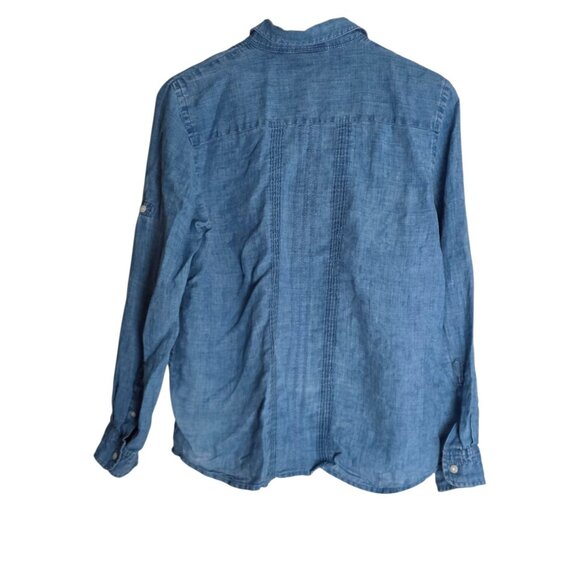 Women's - Lauren Jeans Co. Blue Linen Button Down Shirt, Size Medium - Picture 6 of 6